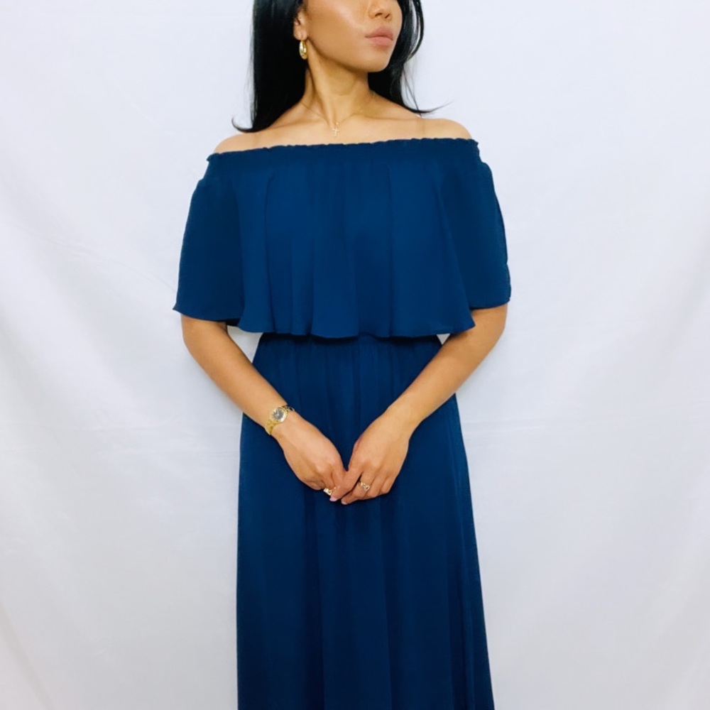 Show Me Your MuMu  | Dark Blue Hacienda Off Shoulder Boho Maxi Dress